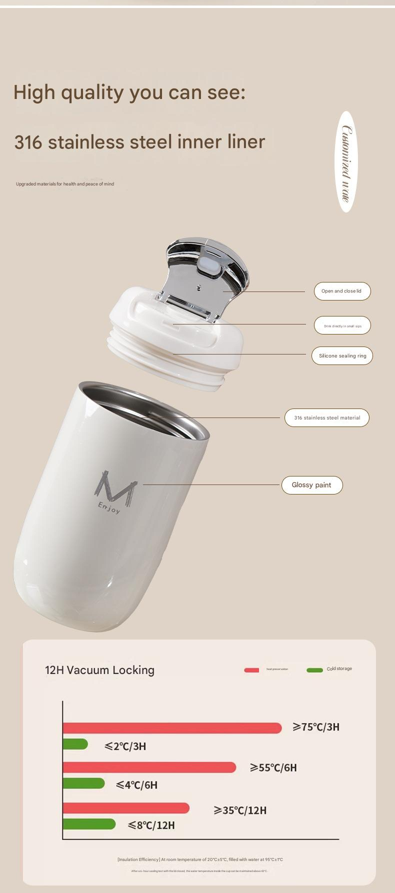 White Premium 316 Stainless Steel Coffee Tumbler - 350ml Vacuum Insulated view 6