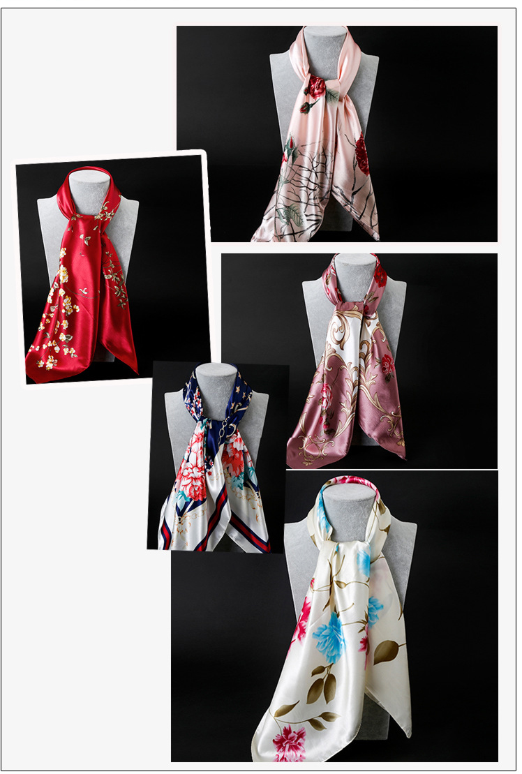 White Dragonfly and Lotus Flower Painting Elegant 90x90cm Satin Silk Scarf for view 5