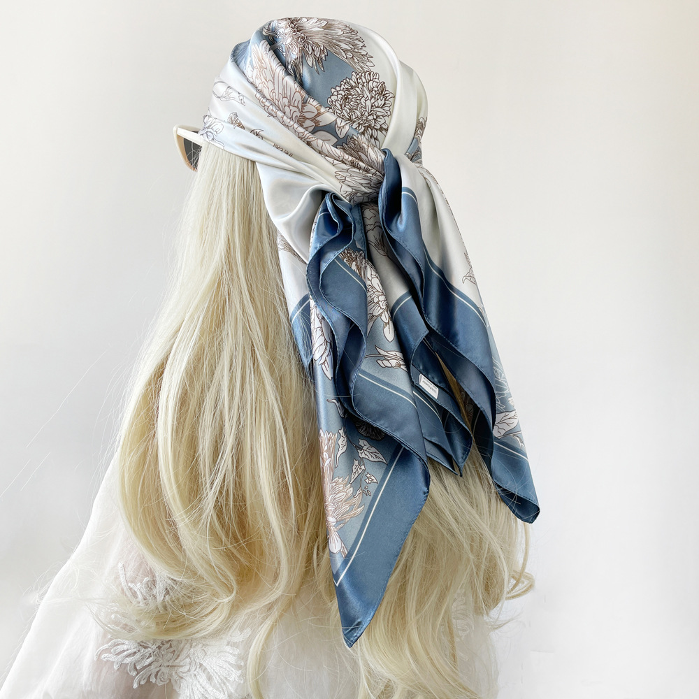 Yellow Gift Box Set Elegant 90x90cm Women's Square Scarf - Vintage Floral view 6