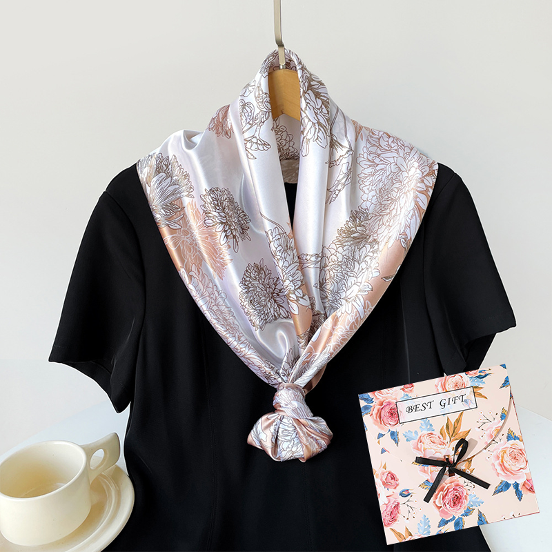 Light coffee Gift Box Set Elegant 90x90cm Women's Square Scarf - Vintage