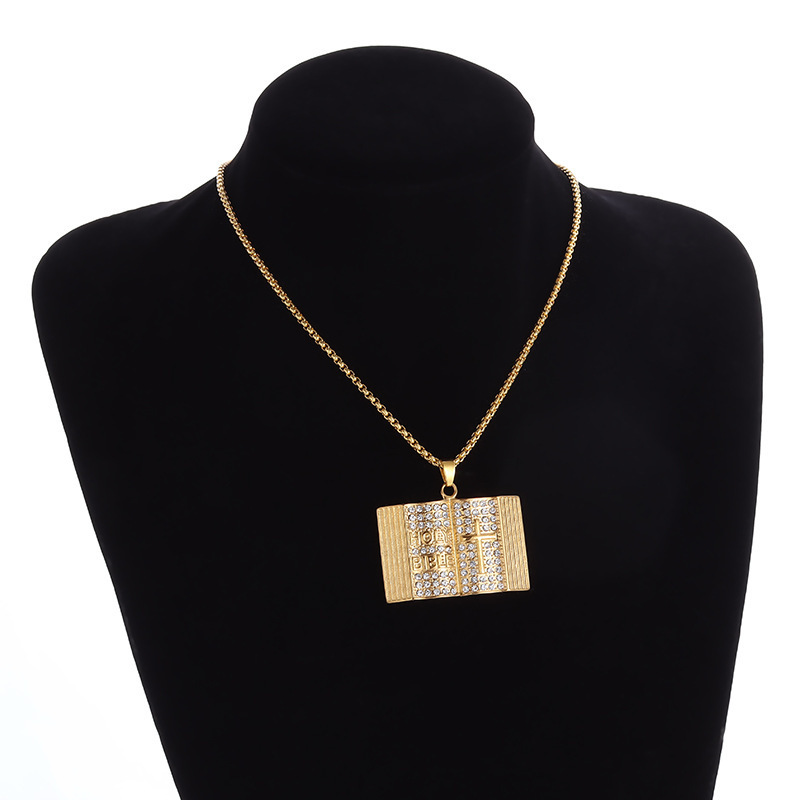 Steel-colored Vintage Holy Bible Book Pendant Necklace - Plated Alloy Cross view 5