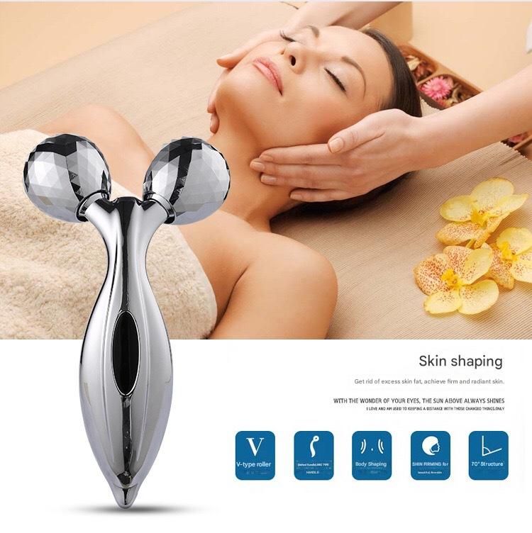 Silvery 3D Face Roller Massager V-Shaped Lifting Tool - Double Ball Facial view 2