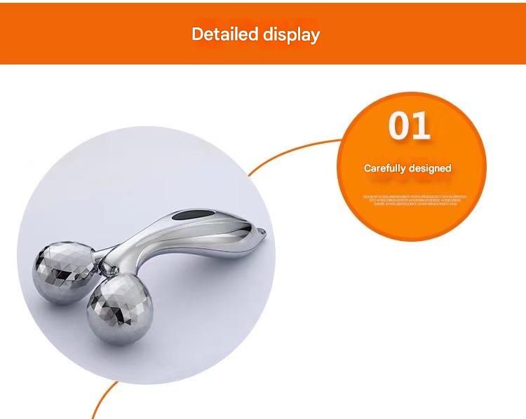 Silvery 3D Face Roller Massager V-Shaped Lifting Tool - Double Ball Facial view 3