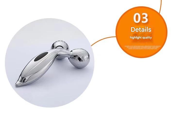 Silvery 3D Face Roller Massager V-Shaped Lifting Tool - Double Ball Facial view 4