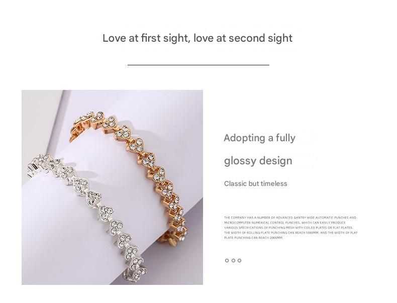 2-piece Aureate and Rose Gold Luxury Crystal Heart Tennis Bracelet - European view 4