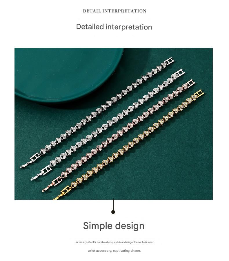 2-piece Aureate and Rose Gold Luxury Crystal Heart Tennis Bracelet - European view 5