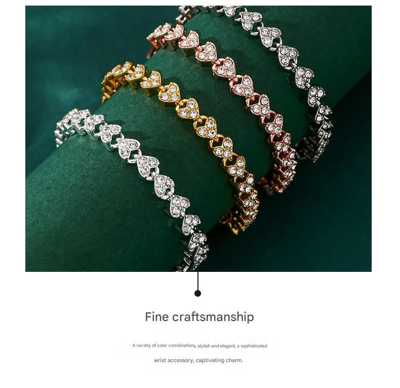 2-piece Aureate and Silvery Luxury Crystal Heart Tennis Bracelet - European view 7