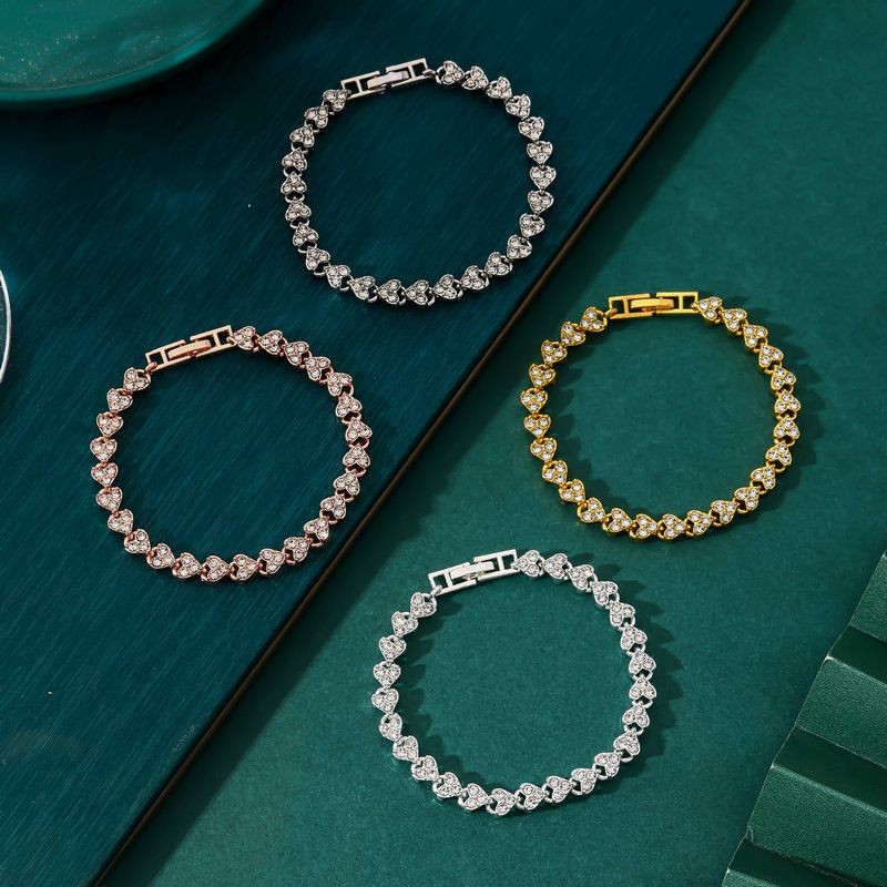 4-piece Aureate and Silvery and Rose Gold and Dark silver Luxury Crystal Heart