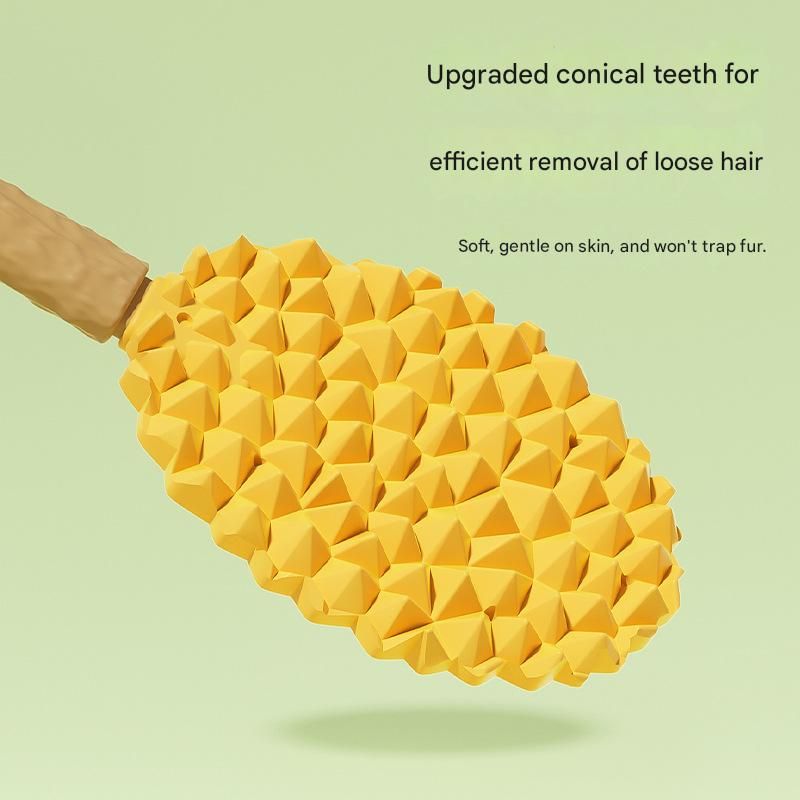 2-piece yellow Pet Durian Massage Grooming Brush - TPR Double-Sided Deshedding view 3