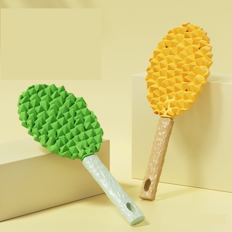 2-piece Green and Yellow Pet Durian Massage Grooming Brush - TPR Double-Sided