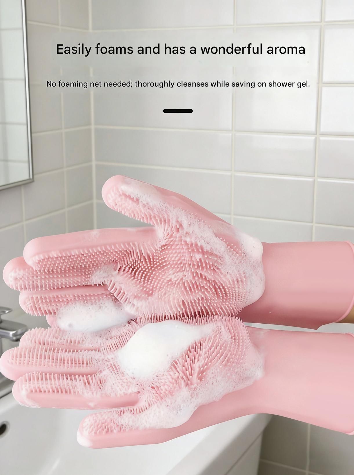 Orange Silicone Pet Bathing Gloves - Pink Double-Sided Design for Cats and view 3