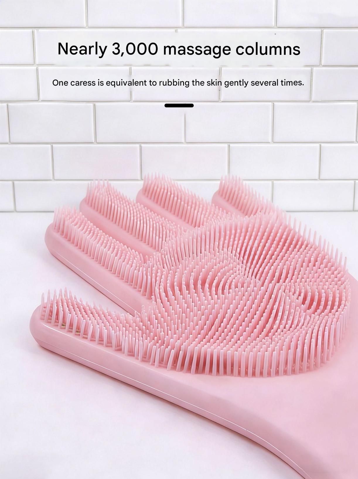 Orange Silicone Pet Bathing Gloves - Pink Double-Sided Design for Cats and view 4