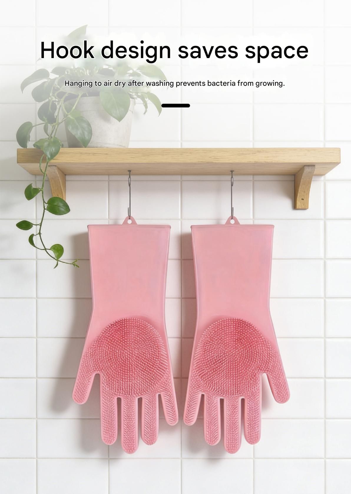 Grey Silicone Pet Bathing Gloves - Pink Double-Sided Design for Cats and Dogs view 8