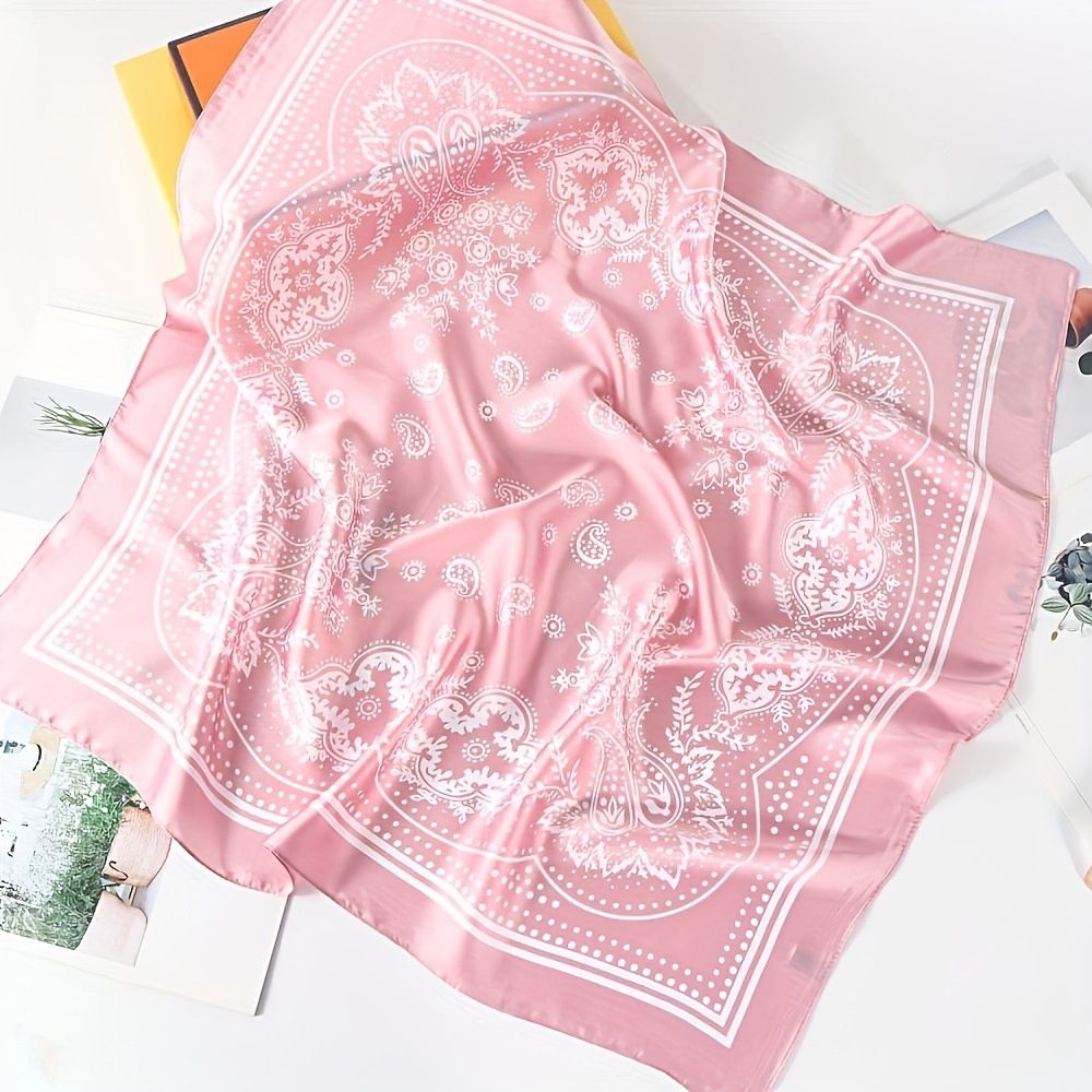 Green and white Women's 70cm Square Scarf - Bohemian Paisley & Vintage Print view 2