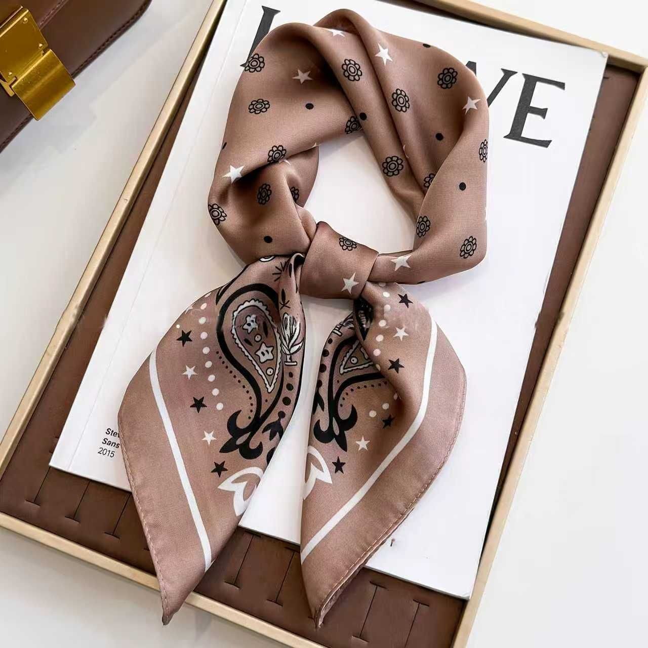 Coffee Women's 70cm Square Scarf - Bohemian Paisley & Vintage Print Collection