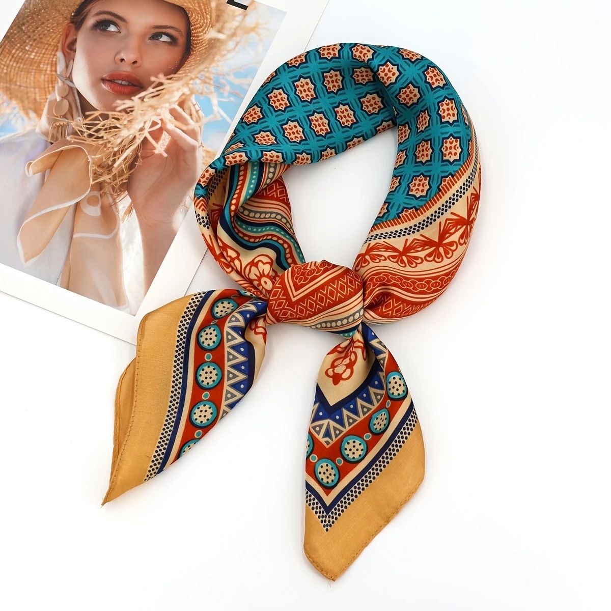 Bohemian Yellow Women's 70cm Square Scarf - Bohemian Paisley & Vintage Print