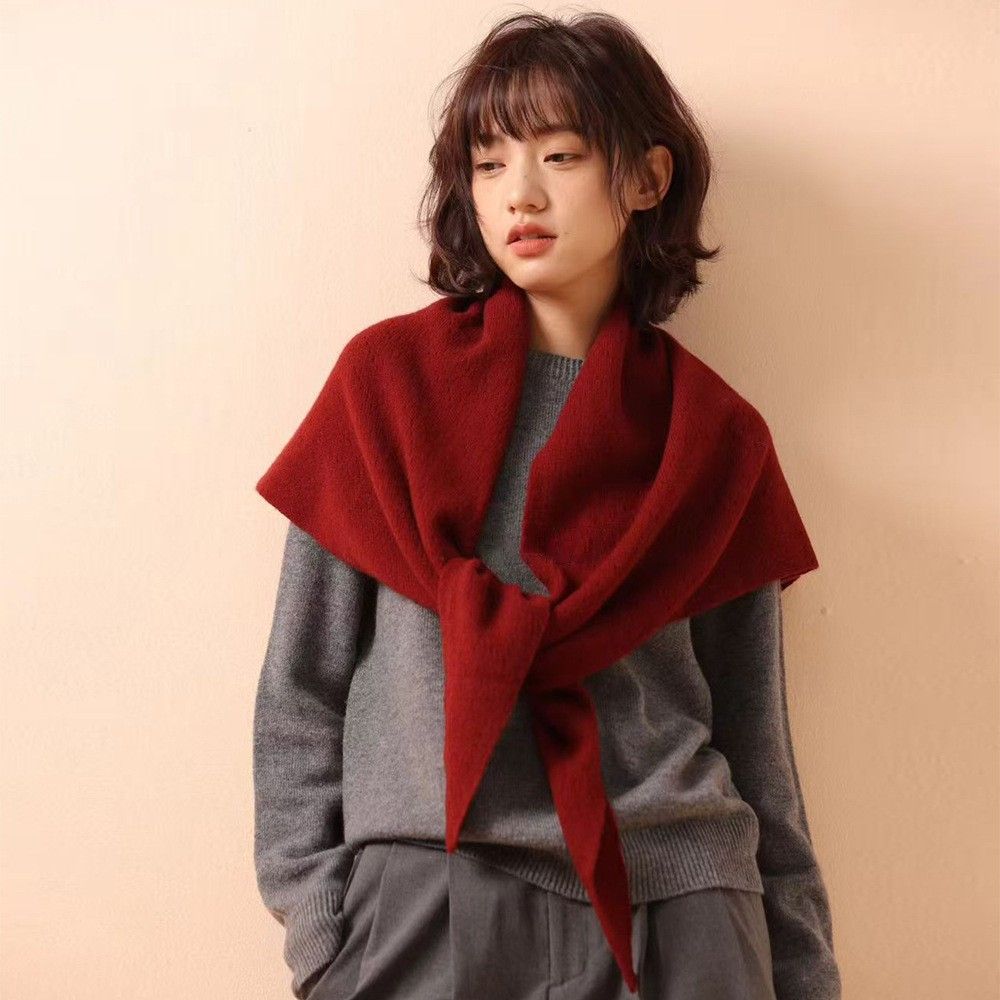 Dark gray Women's Wool Blend Triangle Shawl - 70x180cm Knitted Winter Wrap view 3