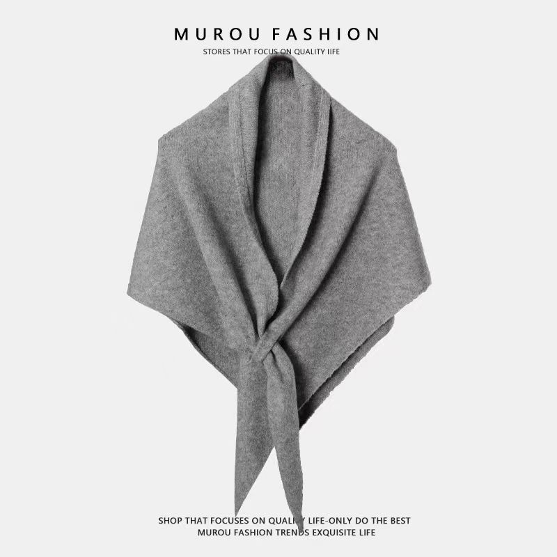 Light gray Women's Wool Blend Triangle Shawl - 70x180cm Knitted Winter Wrap