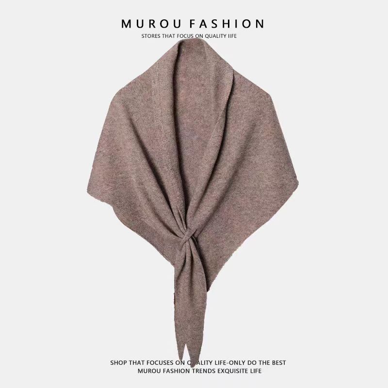 Oatmeal color Women's Wool Blend Triangle Shawl - 70x180cm Knitted Winter Wrap