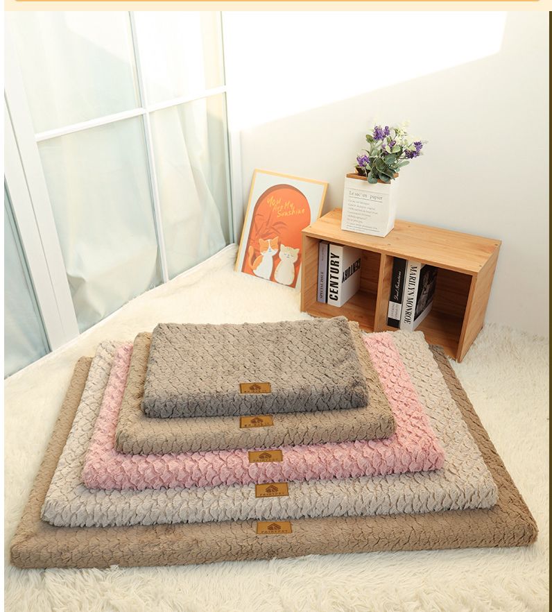 Pink S size Pet Dog Bed Mat - Plush Short Fur Cover with Wave Foam Padding view 9