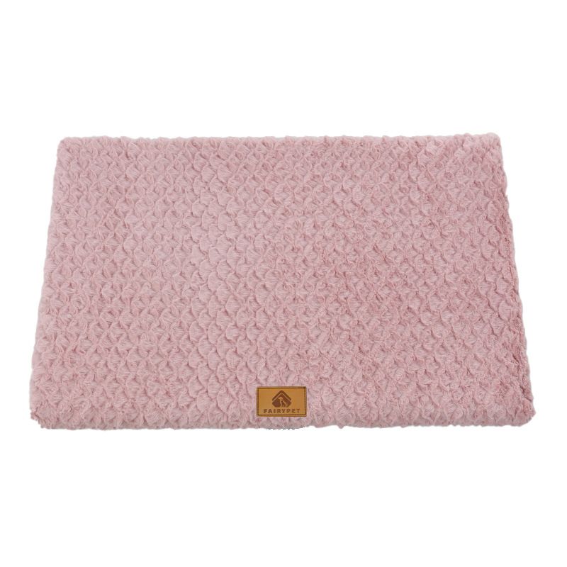 Pink M size Pet Dog Bed Mat - Plush Short Fur Cover with Wave Foam Padding