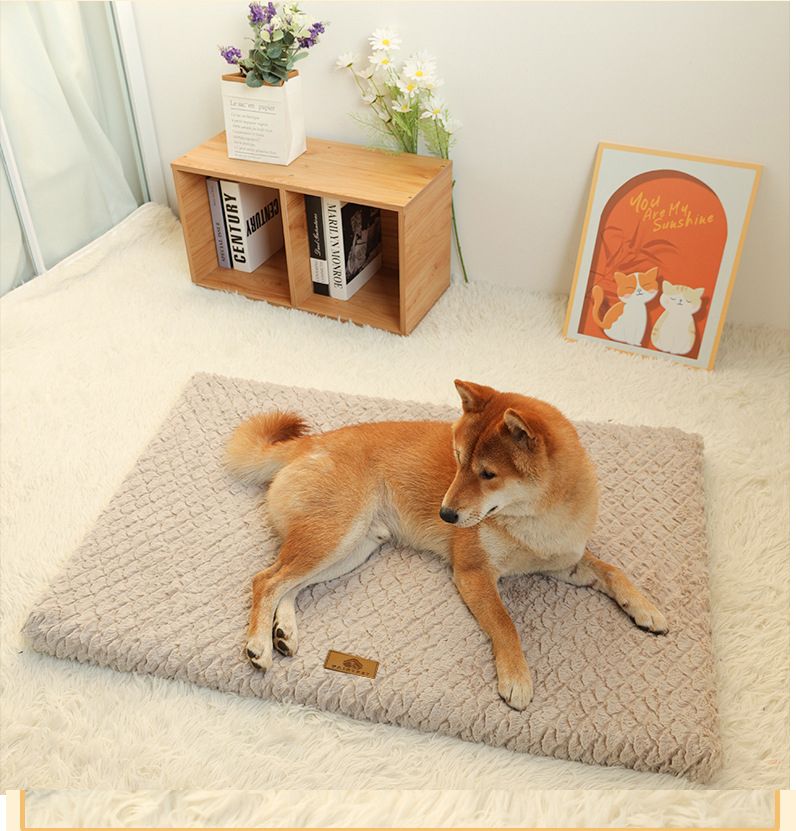 Pink XXL size Pet Dog Bed Mat - Plush Short Fur Cover with Wave Foam Padding view 8