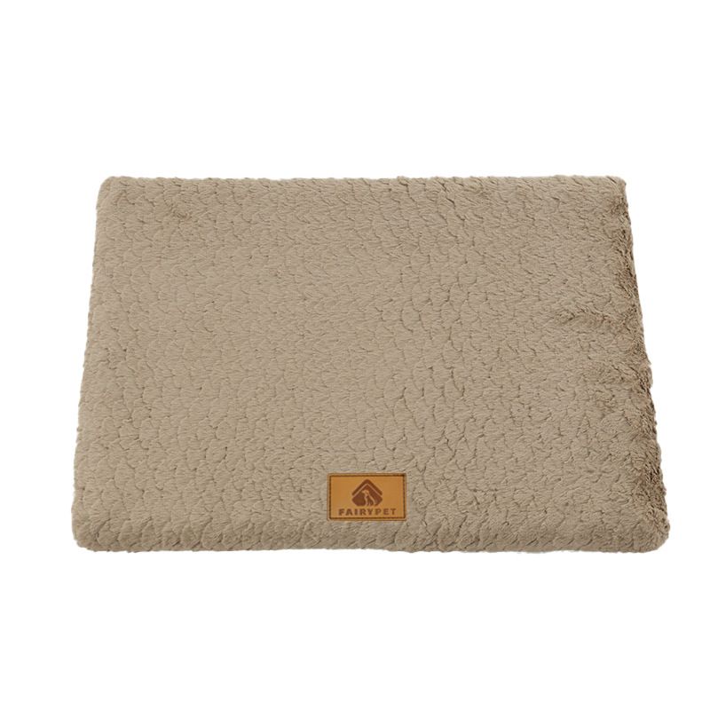 Coffee S size Pet Dog Bed Mat - Plush Short Fur Cover with Wave Foam Padding