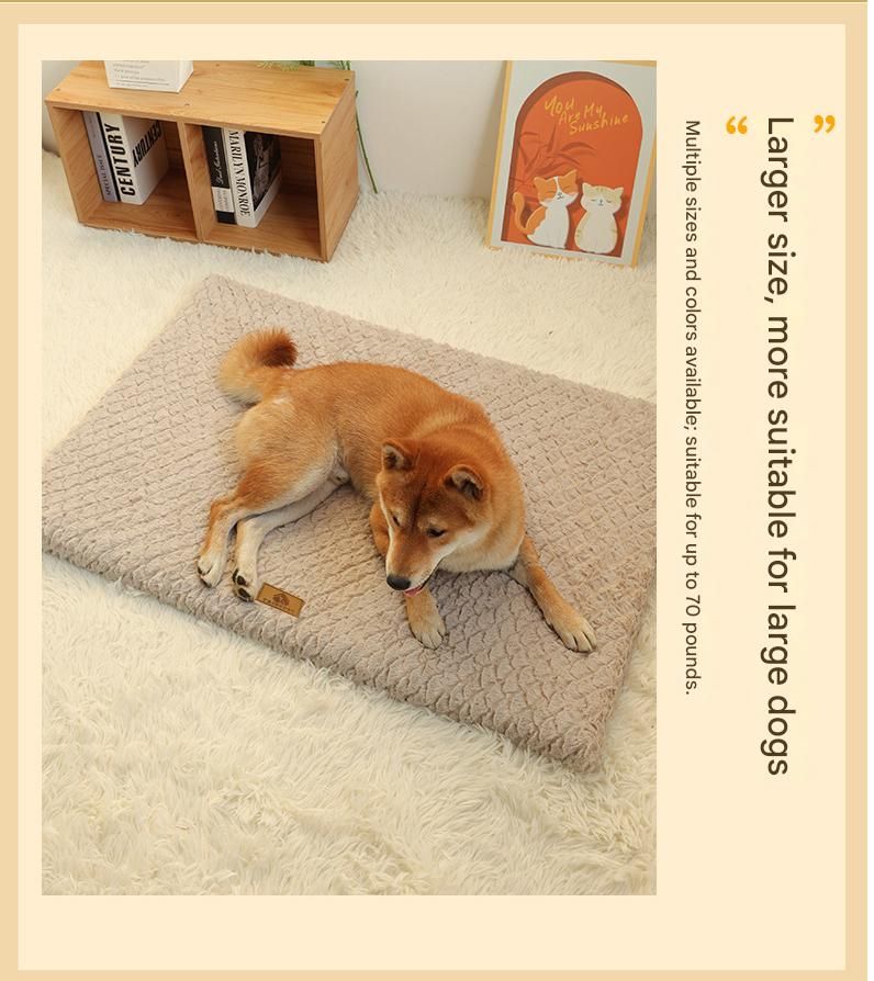 Coffee M size Pet Dog Bed Mat - Plush Short Fur Cover with Wave Foam Padding view 4