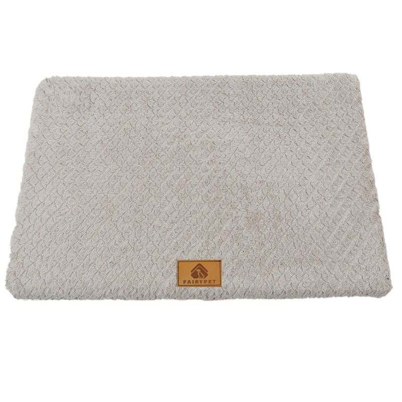 Silver-gray XL size Pet Dog Bed Mat - Plush Short Fur Cover with Wave Foam