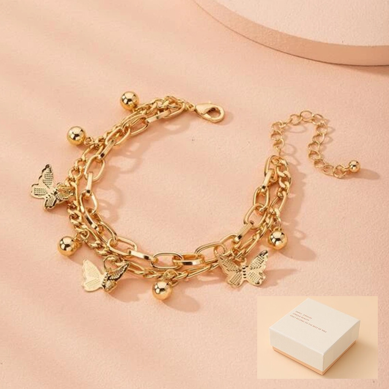 Aureate Butterfly Charm Layered Chain Bracelet - Gold and Silver Alloy Finish