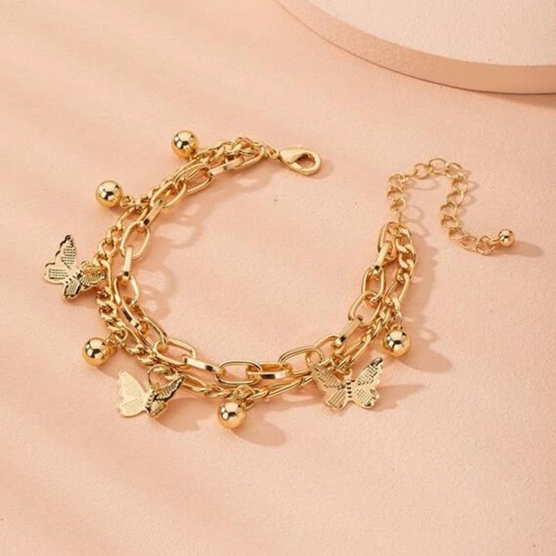 Aureate Butterfly Charm Layered Chain Bracelet - Gold and Silver Alloy Finish view 2