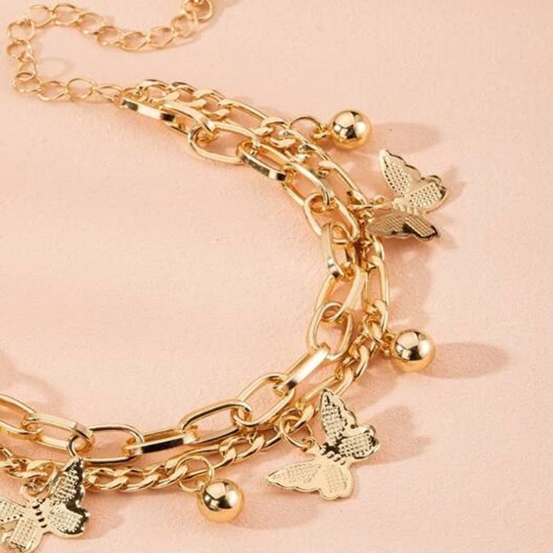 Aureate Butterfly Charm Layered Chain Bracelet - Gold and Silver Alloy Finish view 3