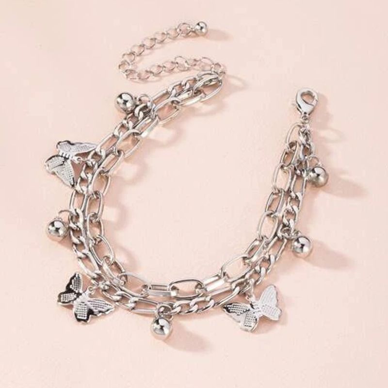 Aureate Butterfly Charm Layered Chain Bracelet - Gold and Silver Alloy Finish view 4