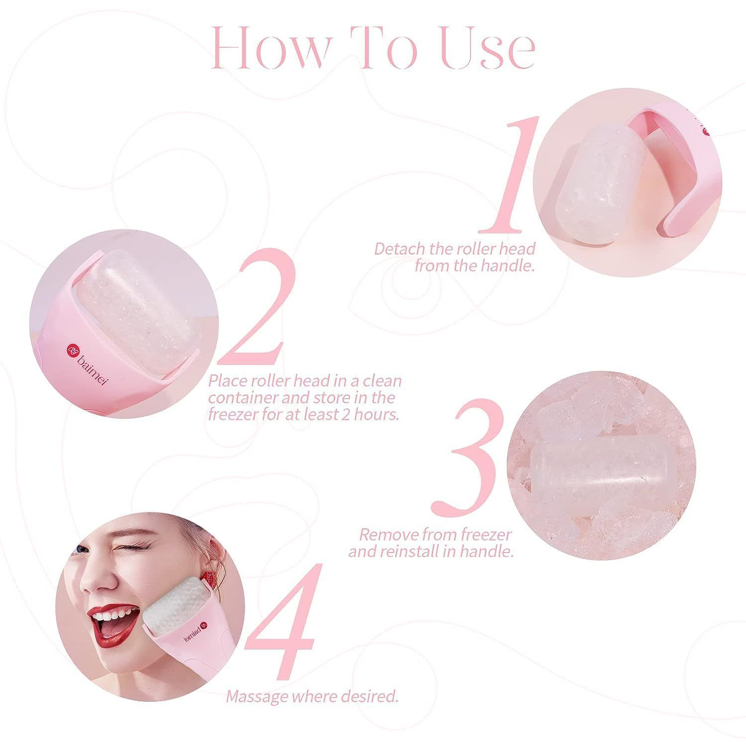Pink Face Ice Roller with Gel Cooling Head- Reusable PP and Gel Cold Massage view 9
