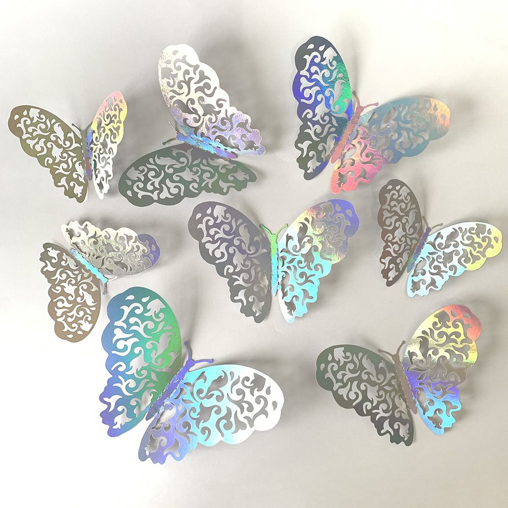 3D Butterfly Wall Stickers - Iridescent Silver Paper - 72pcs Set