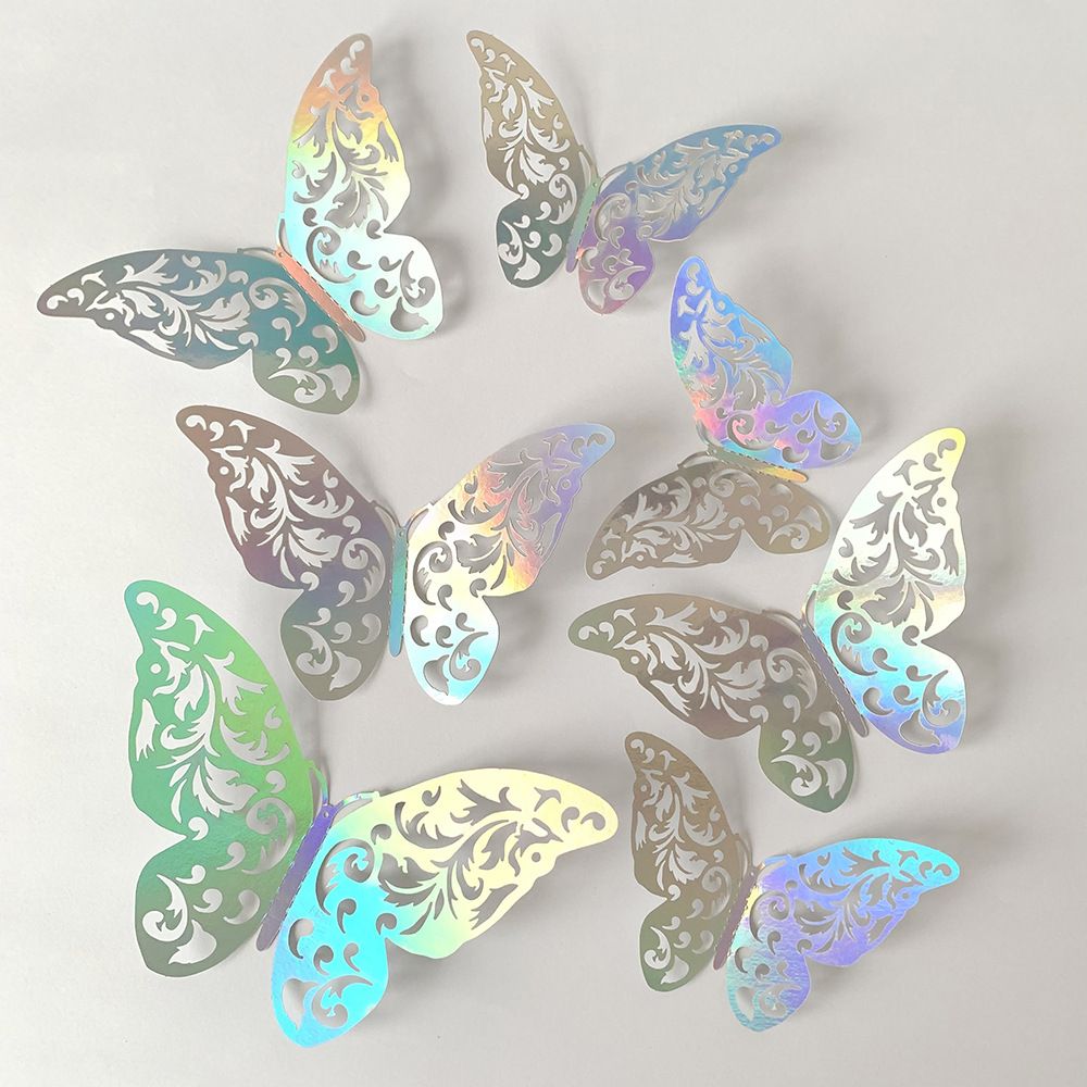 3D Butterfly Wall Stickers - Iridescent Silver Paper - 72pcs Set