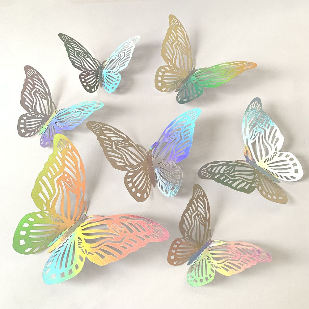 3D Butterfly Wall Stickers - Iridescent Silver Paper - 72pcs Set