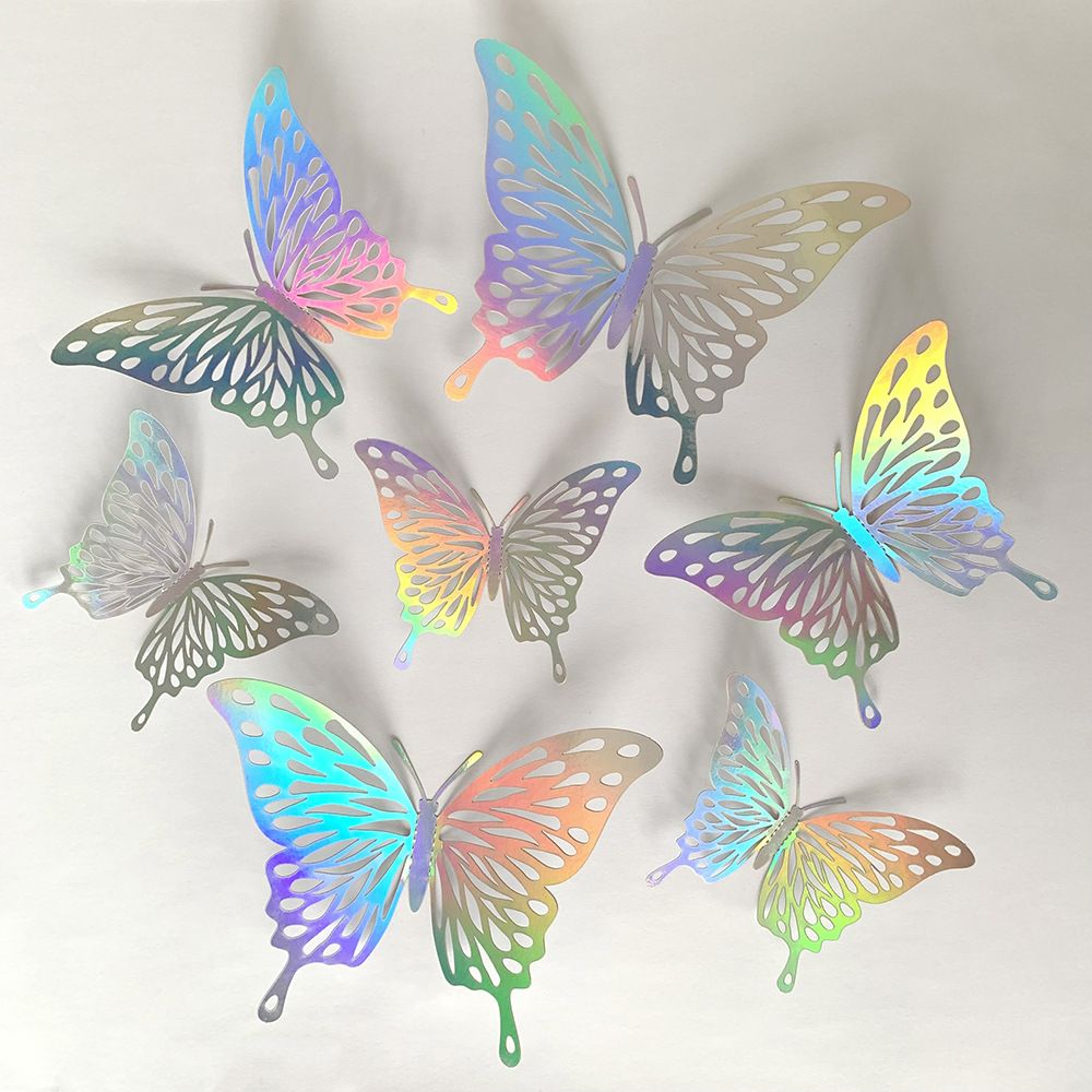 3D Butterfly Wall Stickers - Iridescent Silver Paper - 72pcs Set