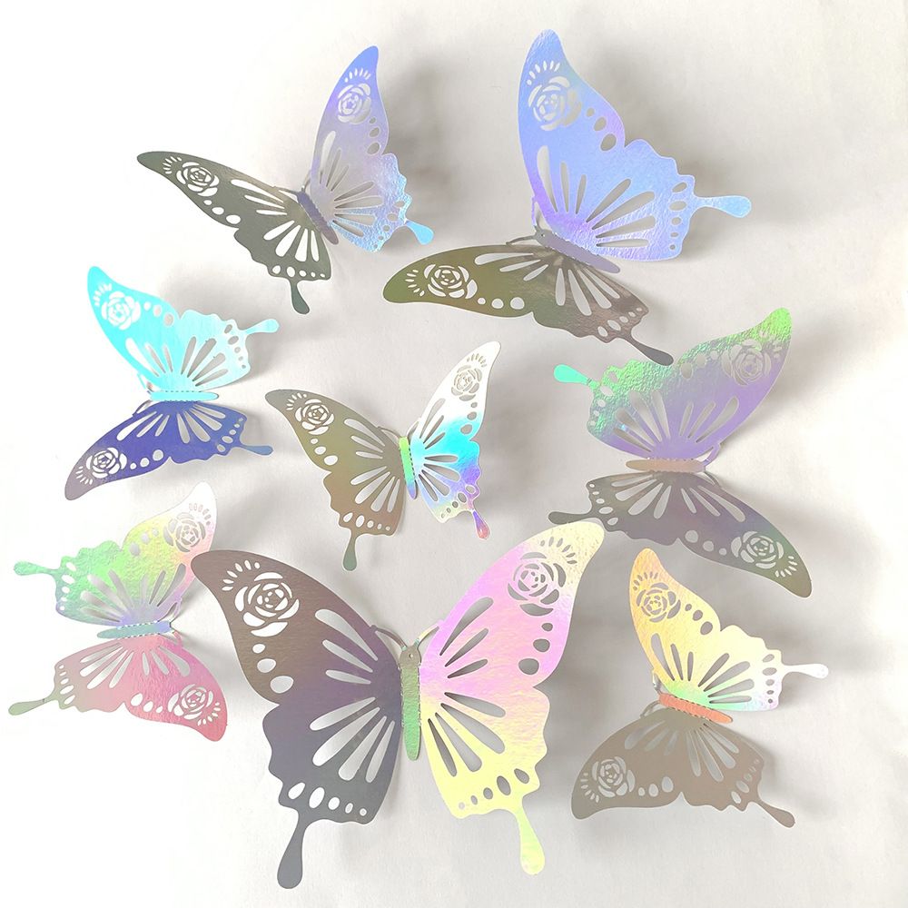 3D Butterfly Wall Stickers - Iridescent Silver Paper - 72pcs Set