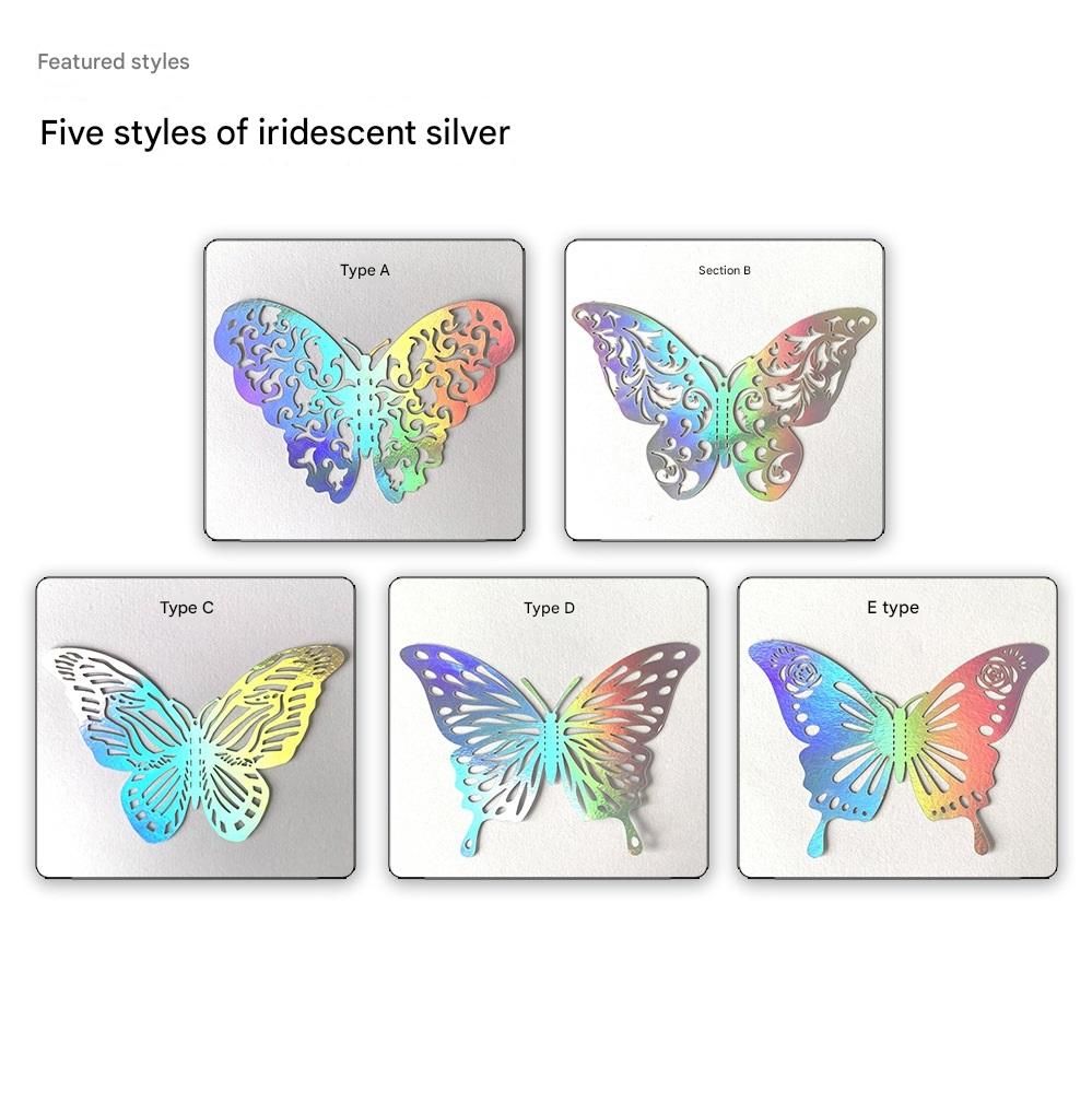 3D Butterfly Wall Stickers - Iridescent Silver Paper - 72pcs Set view 2
