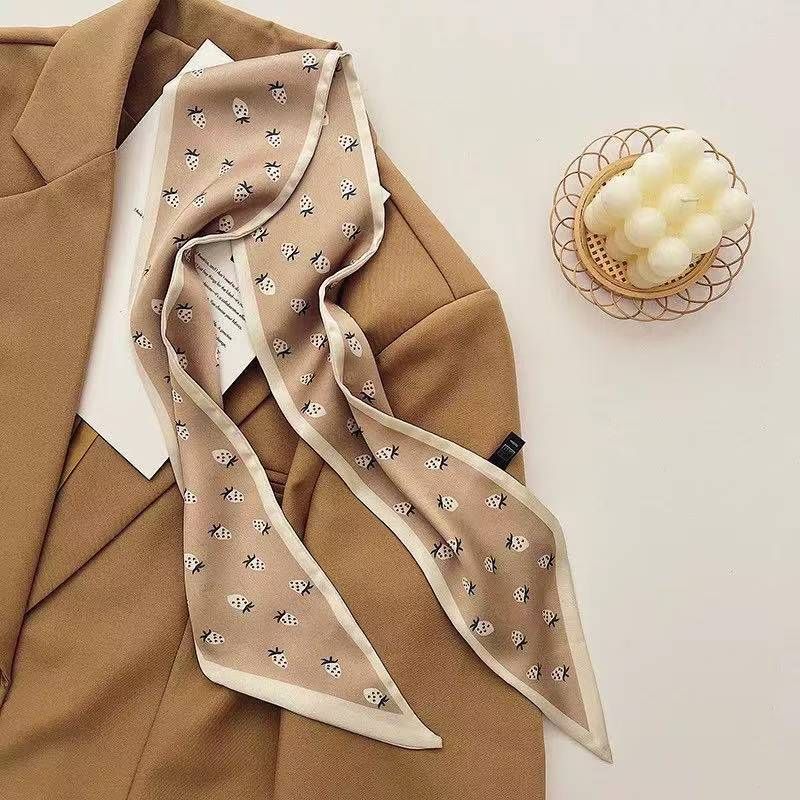 2-piece Coffee Geometry and Strawberry French Style Long Silk Scarf - Coffee view 3