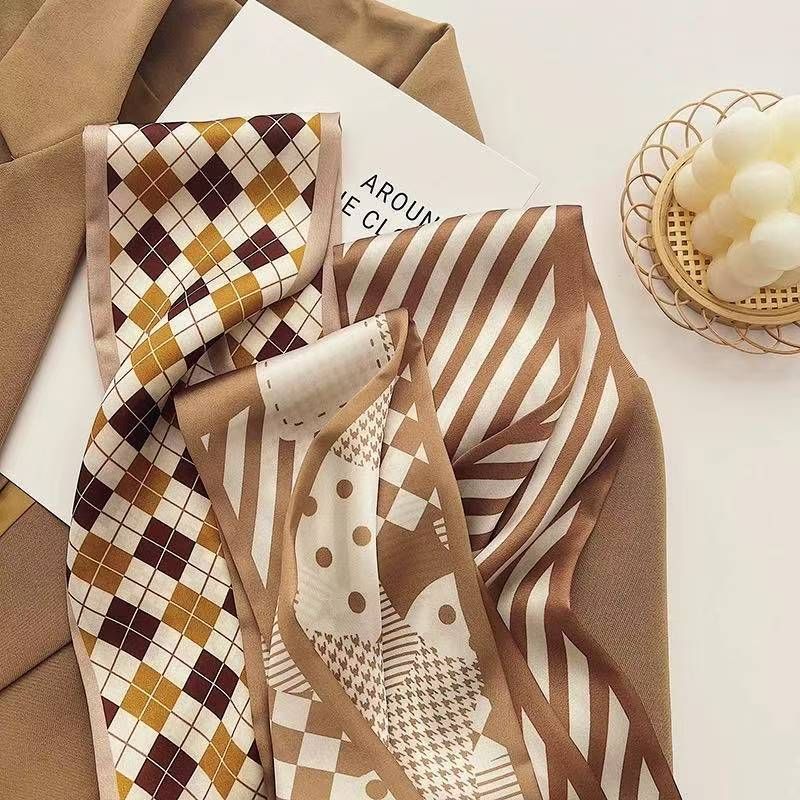 2-piece Coffee Geometry and Pencil Drawing French Style Long Silk Scarf view 5