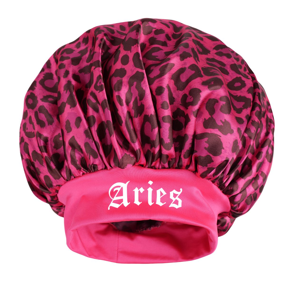 Aries-Rose Red Leopard Print Satin Sleep Bonnet - Large Size Hair Protection
