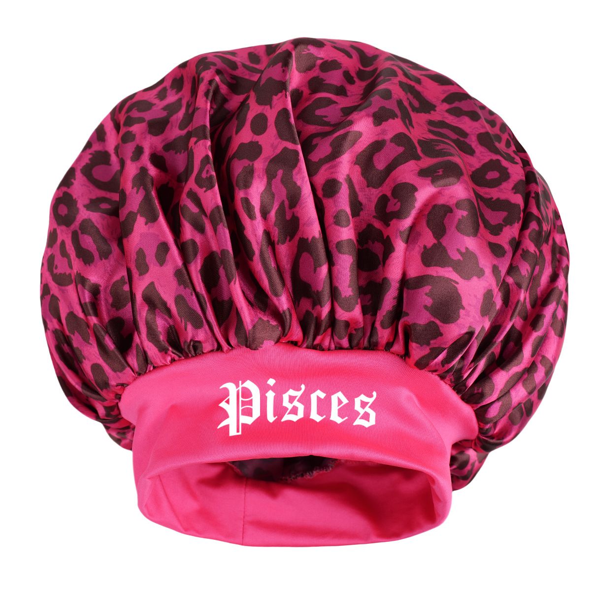 Pisces -Rose Red Leopard Print Satin Sleep Bonnet - Large Size Hair Protection