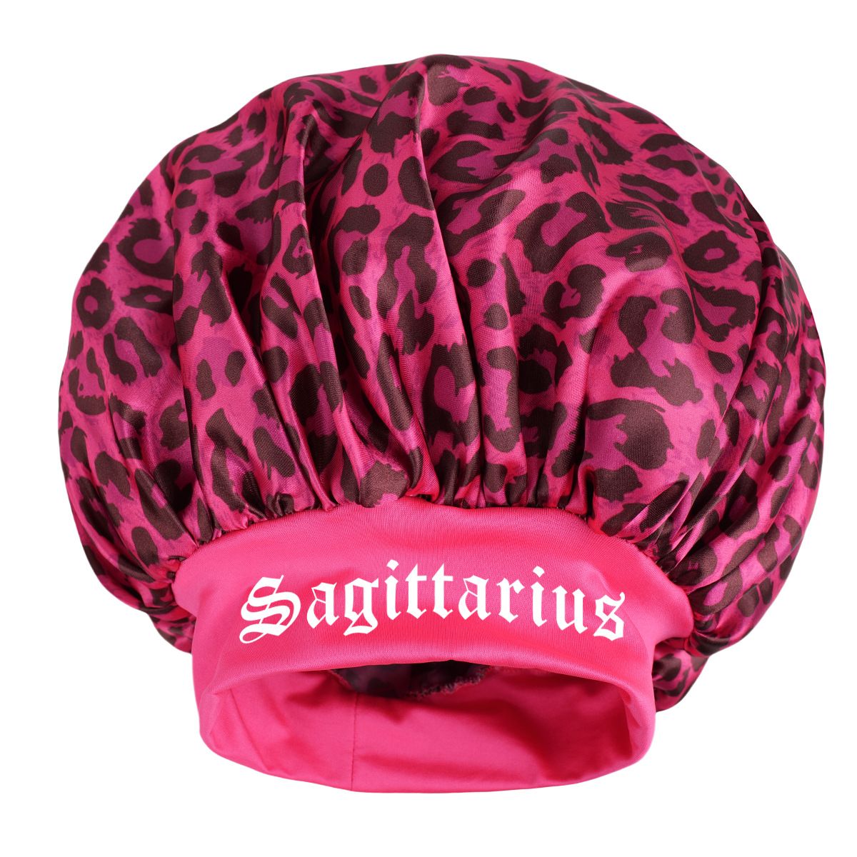 Sagittarius -Rose Red Leopard Print Satin Sleep Bonnet - Large Size Hair