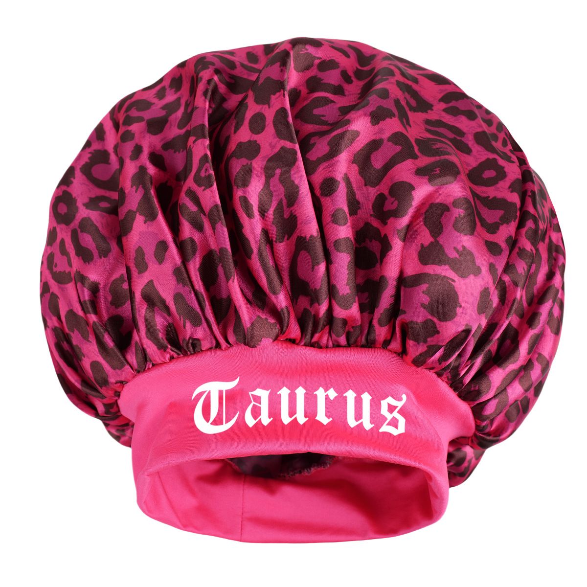 Taurus -Rose Red Leopard Print Satin Sleep Bonnet - Large Size Hair Protection