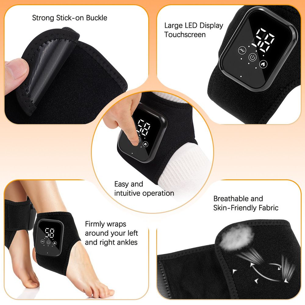 Black 2-piece Wireless Electric Ankle Massager with Heat and Vibration - 3 view 4
