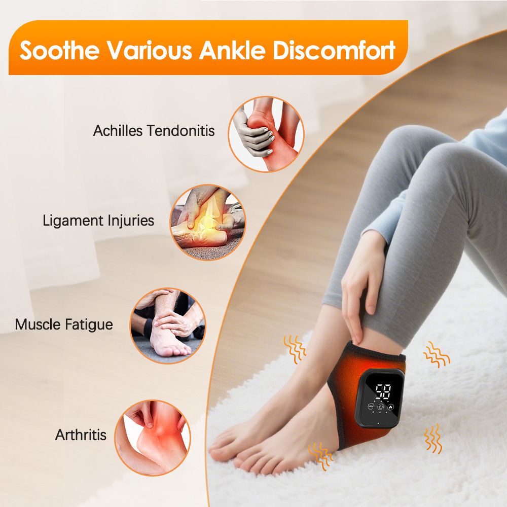 Black 2-piece Wireless Electric Ankle Massager with Heat and Vibration - 3 view 6