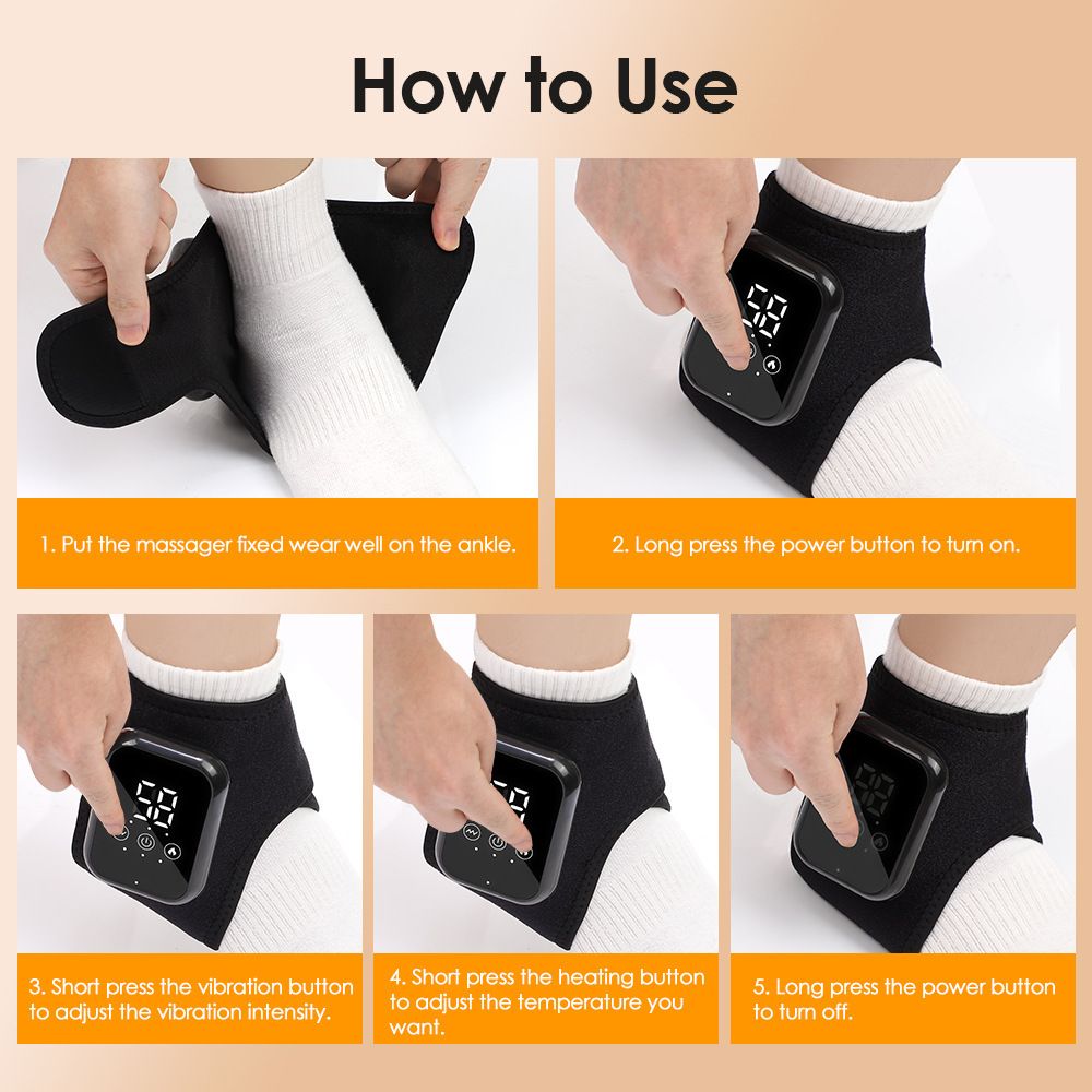 Black 2-piece Wireless Electric Ankle Massager with Heat and Vibration - 3 view 7