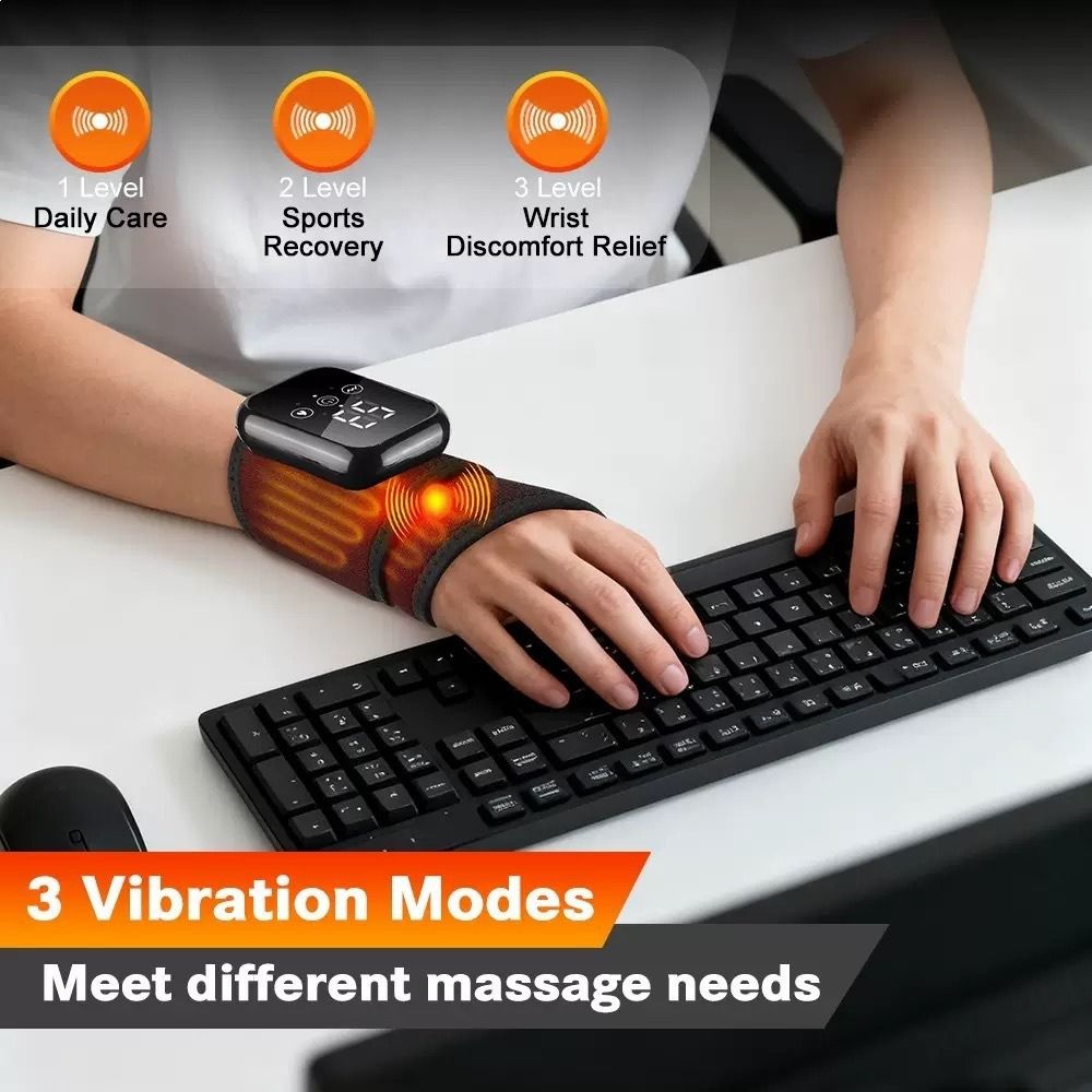 Black 2-piece Electric Heating Wrist Massager with Vibration and Hot Compress view 2